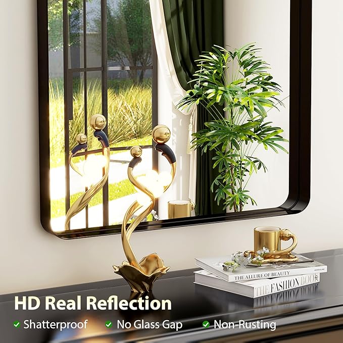 71''x30'' Full Length Mirror with Stand, Large Arched Floor Mirror for Bedroom, Living Room or Closet, Wall-Mounted or Freestanding, Black Aluminum Alloy Frame