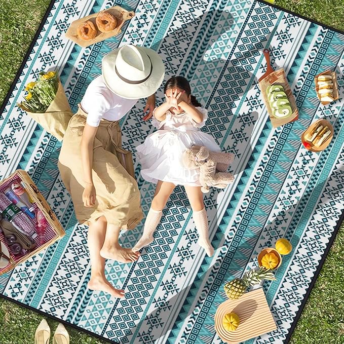 Extra Large Picnic Outdoor Blanket 80''x80'' Waterproof and Sandproof Picnic Mat for Beach Foldable Camping Accessories for Grass Lawn Park