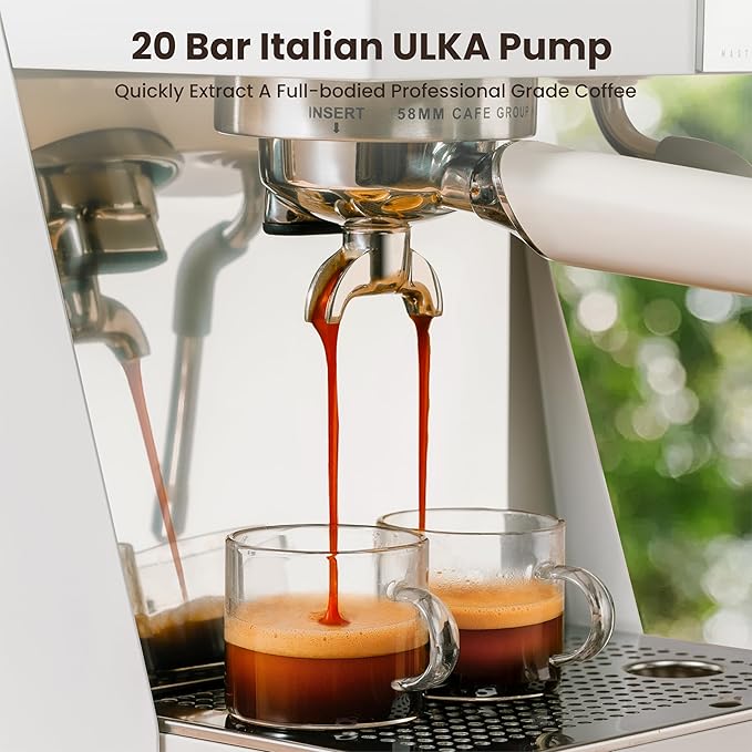 Gevi Espresso Machine with OPV, 20Bar Espresso Maker with Milk Frother Steam Wand, Dual Display, 58mm Portafilter, Stainless Steel Espresso Machines for Espresso/Latte/Cappuccino, White
