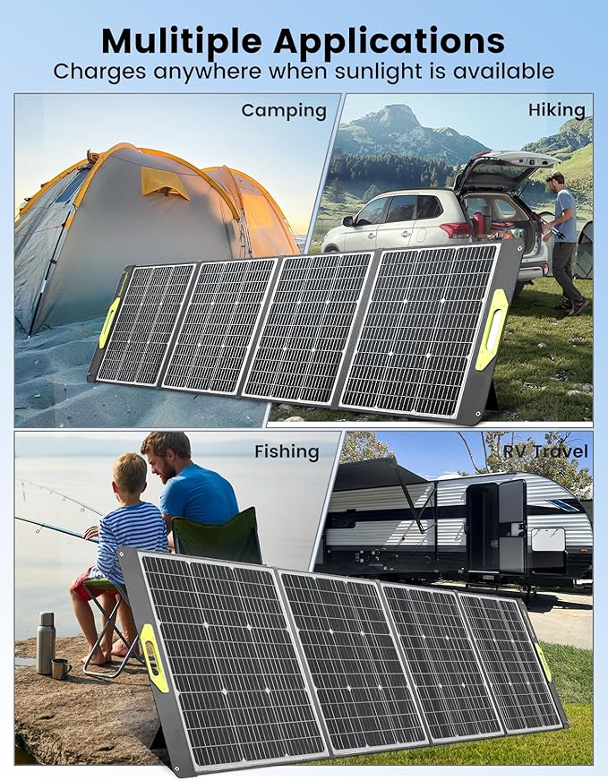 400W Portable Solar Panel, Greenmagic 2pcs 200W Foldable 400W Solar Panel Charger 20V-40V, with MC-4 Output Connector for Camping RVing Home Backup IP67 Waterproof with an Adjustable Kickstand
