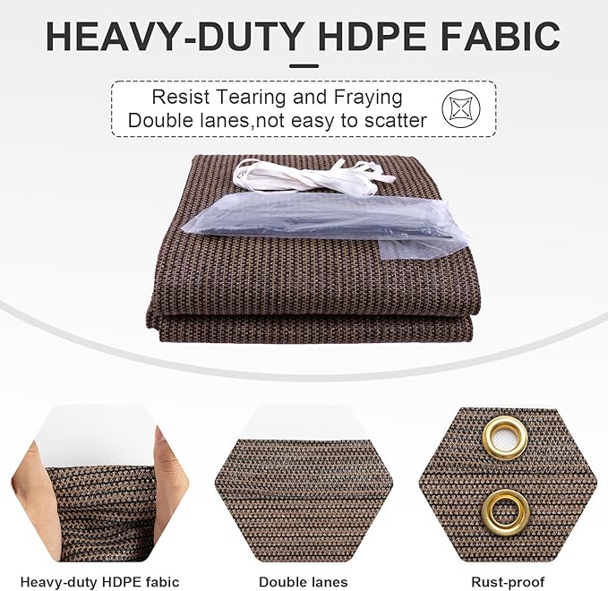 Cool Area Sun Shade Cloth with Grommets 9×12 FT Shade Panel Shade Tarp Screen Fabic for Outdoor Patio Pergola Cover Deck Garden, Brown (Customized)