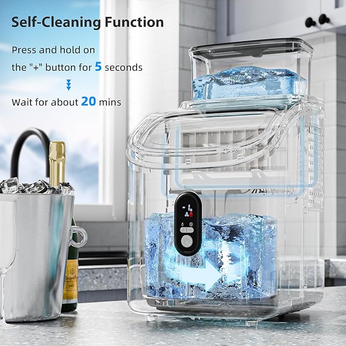 Countertop Ice Cube Maker Machine with External Water Tank,16Pcs/5Mins,34Lbs/Day,2 Ways to Add Water,Portable Compact Small Ice Maker with Auto-Cleaning,Perfect for Home/Kitchen/Camping/RV
