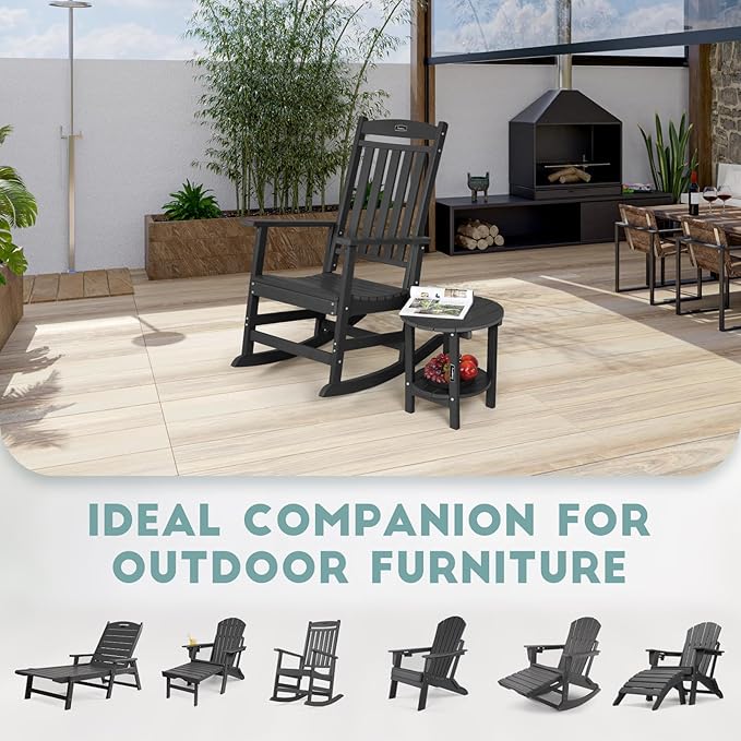 FUNBERRY Outdoor Adirondack Side Table Set of 2, 2-Tier Patio End Tables, HDPE All Weather for Outside