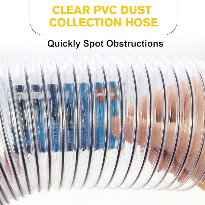 4"x15'Dust Collection Hose(Black Wire),4 Inch Dust Collection Tube with 304 Stainless Steel Hose Clamps,PVC 4 Collector Flexible Tube- Puncture Resistant