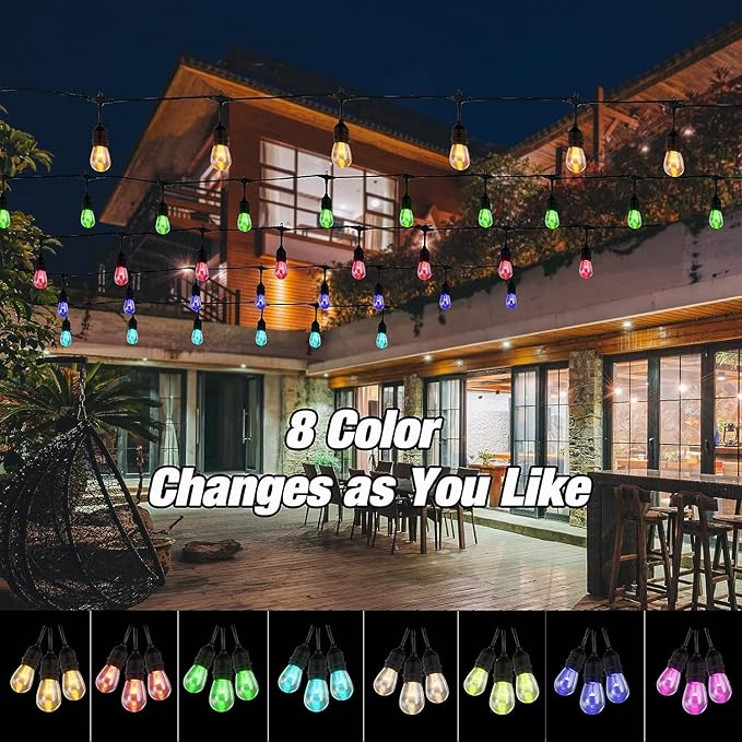 Auroraworld Outdoor String Lights, 96FT Color Changing Patio Lights Outdoor for Patio