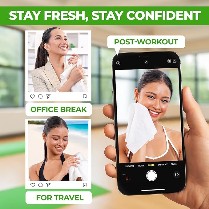 Body Wipes for Women, Extra Moist No Rinse Bathing Wipes (2pk), 100 XL Shower Cloths + 8 Deodorizing Bath Cloths - 9"x12" Travel Size After Gym Cleaning Essentials, Toiletries for Womens Hygiene
