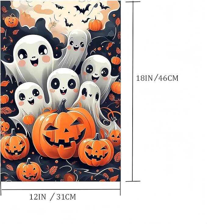 Halloween Garden Flag for Outside 12x18 Inch Double Sided, Ghost Pumpkin Small Yard Flags for Outside, Outdoor Welcome Flag Front Porch Decorations for Home