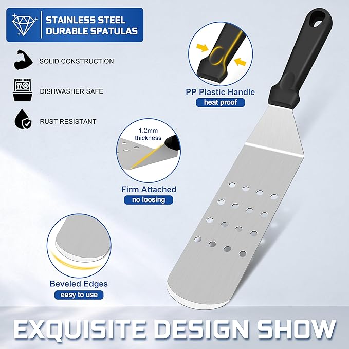 26-Piece Griddle Accessories Kit, HaSteeL Flat Top Grill Utensils Tool Set, Stainless Steel Spatulas, Griddle Scraper Chopper, Melting Dome, Bacon Press for Teppanyaki Cooking BBQ, Dishwasher Safe