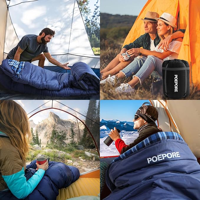 Flannel Sleeping Bag Cotton 0 Degree Cold Weather for Adults XXL Sleeping Bag 4 Season Big and Tall with Compression Sack