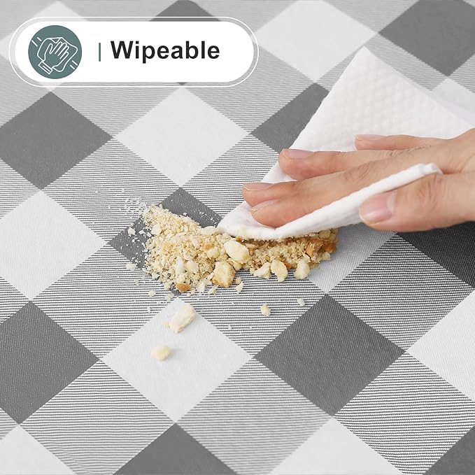 misaya Rectangle Waterproof Vinyl Table Cloth, Buffalo Flannel Backed Tablecloth, Wipeable Plastic Table Cover for Dinner, Kitchen, Outdoor (54" x 120", Grey and White)