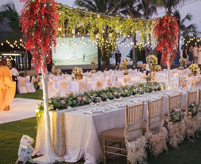 Hanging Plants Artificial Decor Artificial Ferns Modern Fall Decor Room Decor Plants for Outdoors Faux Hanging Plants Outdoor Fake Hanging Planta for Indoor Room Wall Wedding Patio Porch Decor(Red)