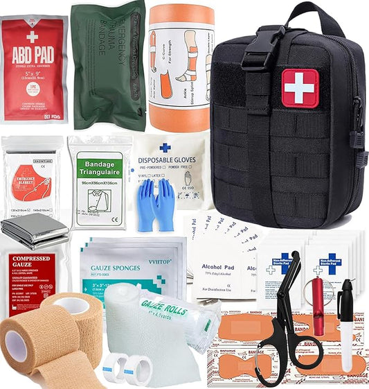 IFAK Kit Trauma Kit Military Medical First Aid Kits Bleeding Contral Emergency Survival Bug Out Bag for Camping Gear Supplies Hiking (Black)