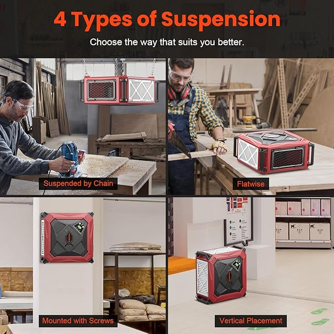 Abestorm 270 Degree Air Filtration System, Built-in Ionizer, 1080 CFM Dust Collector with Strong Vortex Fan, Suitable for Woodworking Shop, Garage, Workshops, 2-speed Adjustment, DecDust 1080IG