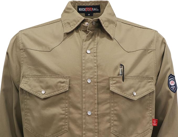 BOCOMAL FR Shirts Flame Resistant 100% C NFPA2112 7.5oz Men's Fire Retardant Welding Shirt