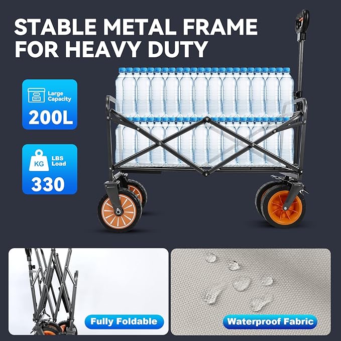 Electric Collapsible Garden Wagon Cart with Wheel,Rolling Foldable Metal Utility Wagon Carts,100w Power and 300lb Capacity, Portable for Camping,Sports,Shopping,Groceries,Laundry