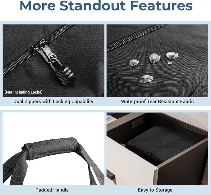 COOLBEBE 52" Sports Duffle Bag - 160L Extra Large Travel Duffel Luggage Bag with Upgrade 2-way Lockable Zippers, Sturdy & Water Resistant Long Duffle Bag for Camping Moving (Black 52inch)