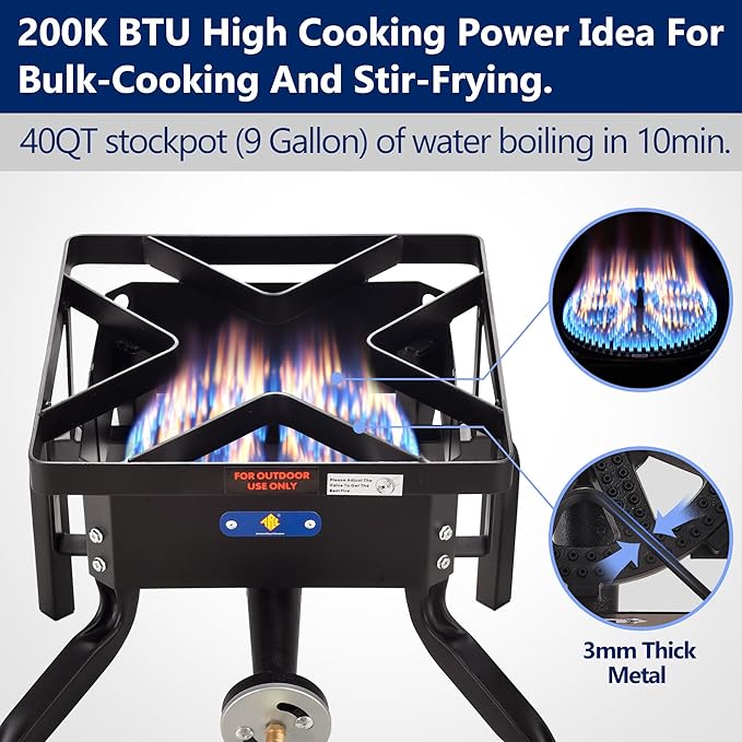 ARC 200,000BTU Propane Burner Camp Stove for Outdoor Cooking,with Removable Legs,Ideal for Woks, Skillets and Pots