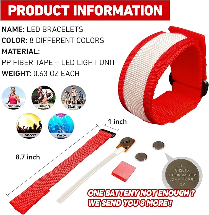 8 PCS LED Glow Bracelets, Light Up Bracelets for Kids Adults - Halloween Glow in The Dark Party Bracelets Favors Supplies for Christmas, Concerts, Festivals, Game Prizes, Sports, Rave Accessories.