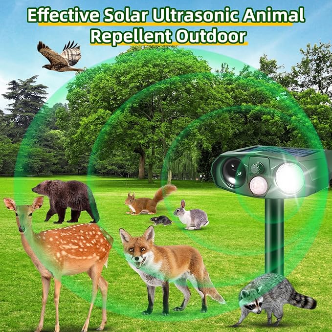 2Pack Ultrasonic Cat Repellent Outdoor Solar Animal Repellent with Motion Detection&Flash Light Animal Deterrent Devices Deer Repellent Devices to Scare Raccoon Rabbit Skunk Repellent for Yard