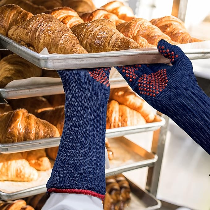 MIG4U BBQ Grill Gloves,Oven Gloves Extreme 500 degrees Heat Resistant grilling gloves with Food Grade Non-Slip Silicone Dots for Cooking, Grilling, Baking, Smoker, Barbecue, Kitchen(15" Blue)