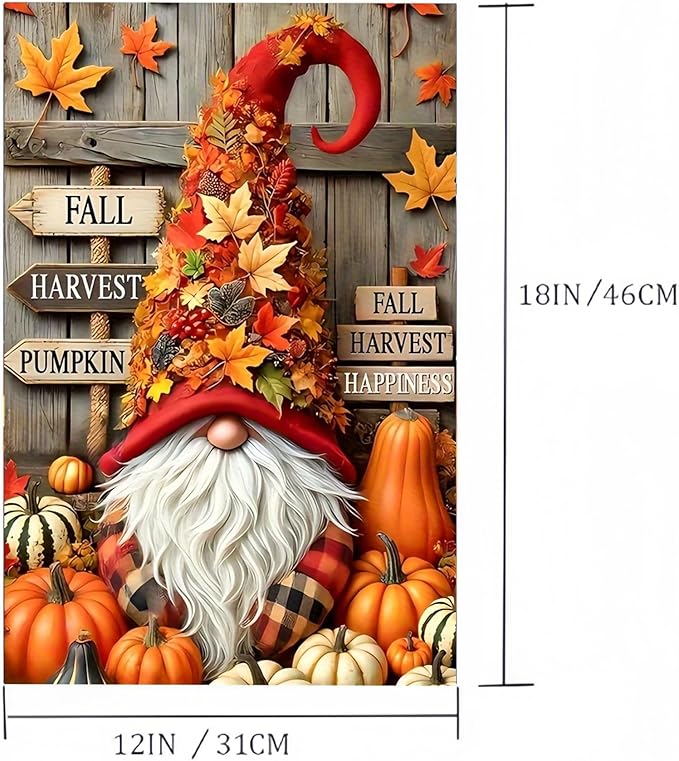 Gnome Garden Flag 12X18 Inch Double Side,Pumpkin Fall Yard Flag,Small Garden Flag Outside Decorative,Outdoor Fall Flag for Holiday Courtyard Lawn Patio