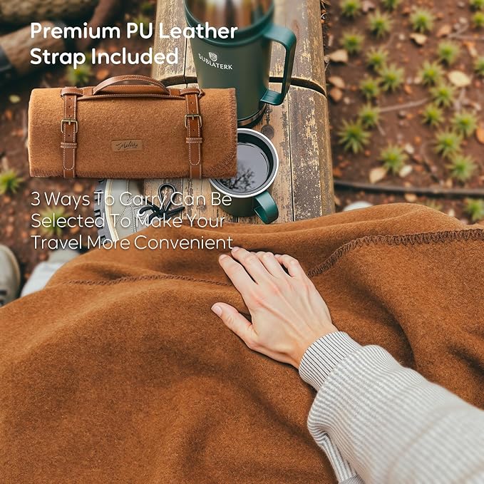 100% Wool Blanket, 62" x 86", Warm, Thick, Washable, Military Wool Blanket, Great for Camping, Outdoors, Sporting Events, Survival Kits, Dark Camel