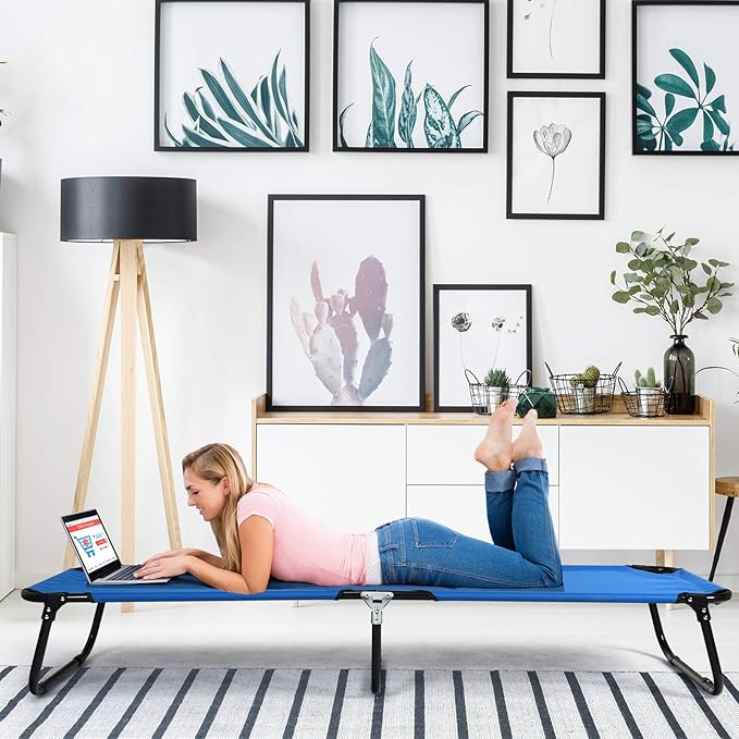 GYMAX Folding Camping Cot, Portable Ultralight Compact Sleeping Cot Bed for Adults with Oxford Fabric, for Outdoor Travel Backpacking Hiking Patio Home Office, 330LBS