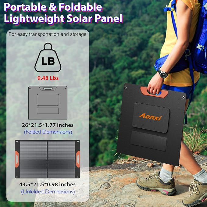 100W Portable Solar Panels for Power Station, 100 Watt ETFE Monocrystalline Foldable 20V DC Output Solar Panel Charger, 24% High Efficiency, QC3.0 USB-A & Type-C Output for Outdoor Camping RV Blackout