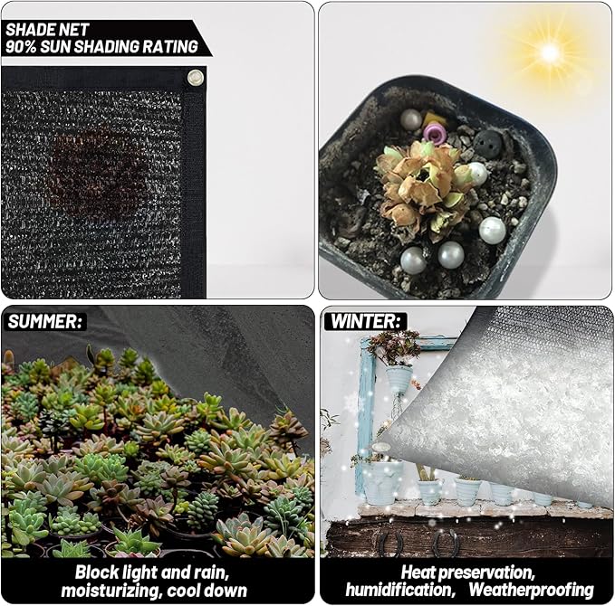 Cool Area 90% Sun Shade Cloth Mesh Tarp with Grommets for Plant Cover 8x20ft Patio Canopy Garden Pergola Blackhouse Car Barn Kennel Black