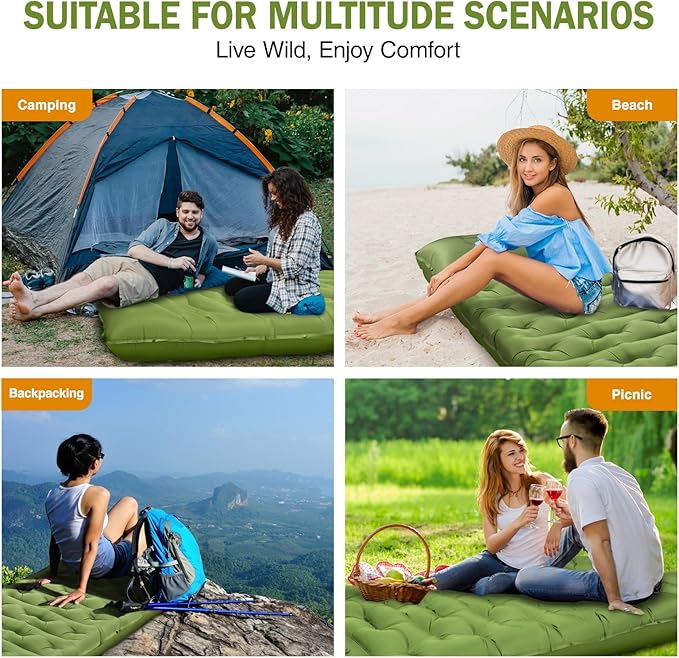 Sleeping Pad, 6" Extra Thick Camping Mat with Pillow Built-in Foot Pump, Ultra Comfortable Inflatable Sleeping Mat for Camping, Backpacking, Hiking, Camp Tent - Enjoy a Comfy Sleep