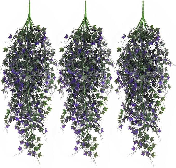 Artificial Ivy Vines Fake Plants Artificial Hanging Plants Faux Hanging Ivy Leaves Artificial Plants UV Resistant Plant for Outdoor Terrace Garden Decoration Indoor Bathroom Wall Decor(Purple)