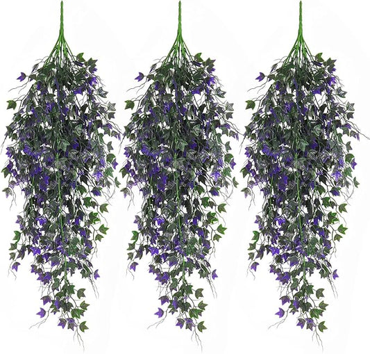Artificial Ivy Vines Fake Plants Artificial Hanging Plants Faux Hanging Ivy Leaves Artificial Plants UV Resistant Plant for Outdoor Terrace Garden Decoration Indoor Bathroom Wall Decor(Purple)