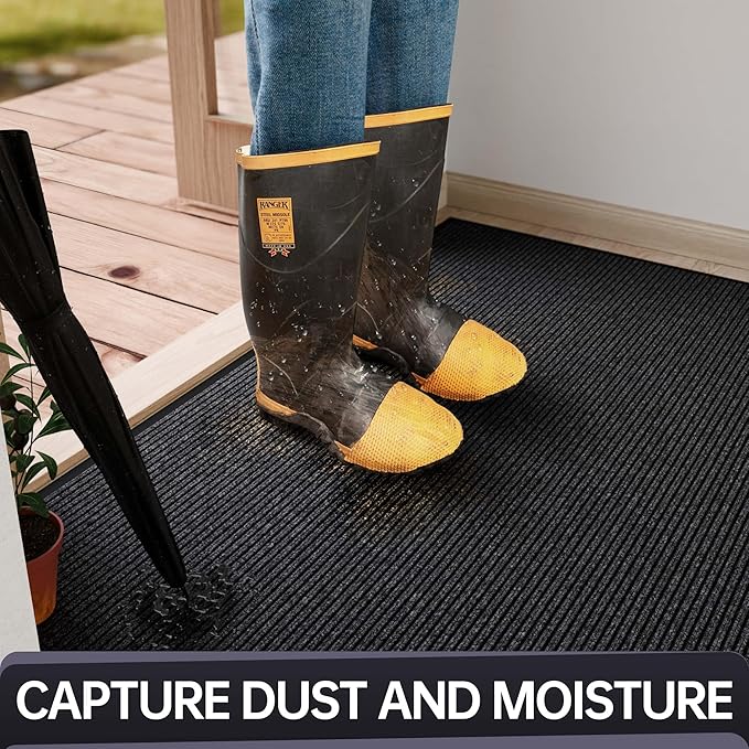 Front Door Mat, Heavy Duty Indoor Outdoor Entrance Door Mat, 96" x 48" Commercial Door Mats for Entryway, Durable Non-Slip Rubber Backing, Low-Profile Welcome Mats for Entry, Gray