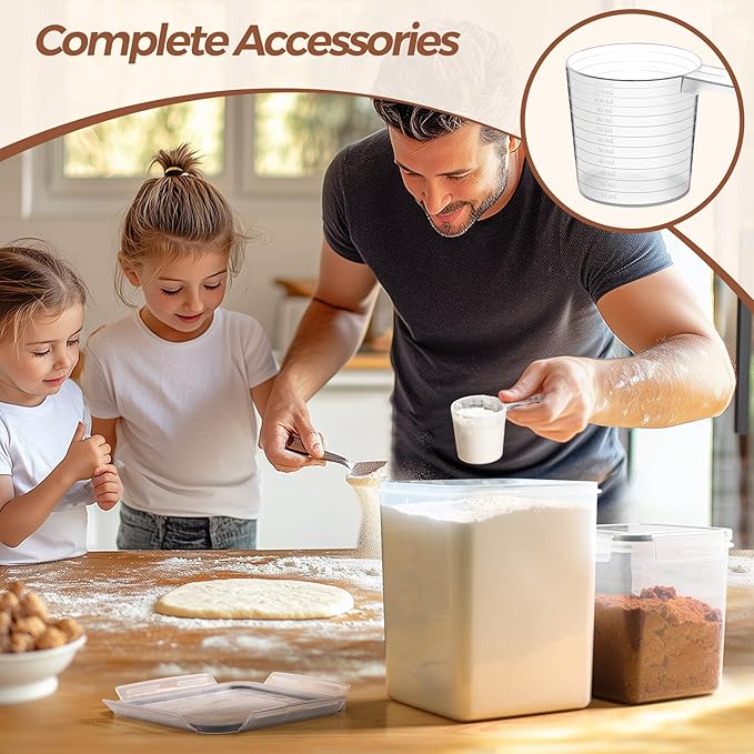 ComSaf Flour Sugar Storage Containers Set of 3 (5.2L/175oz) (2.5L/84oz*2), Large Airtight Food Storage Containers with Lids, Plastic Canisters Sets for Kitchen, Pantry Organizers for Rice and Baking