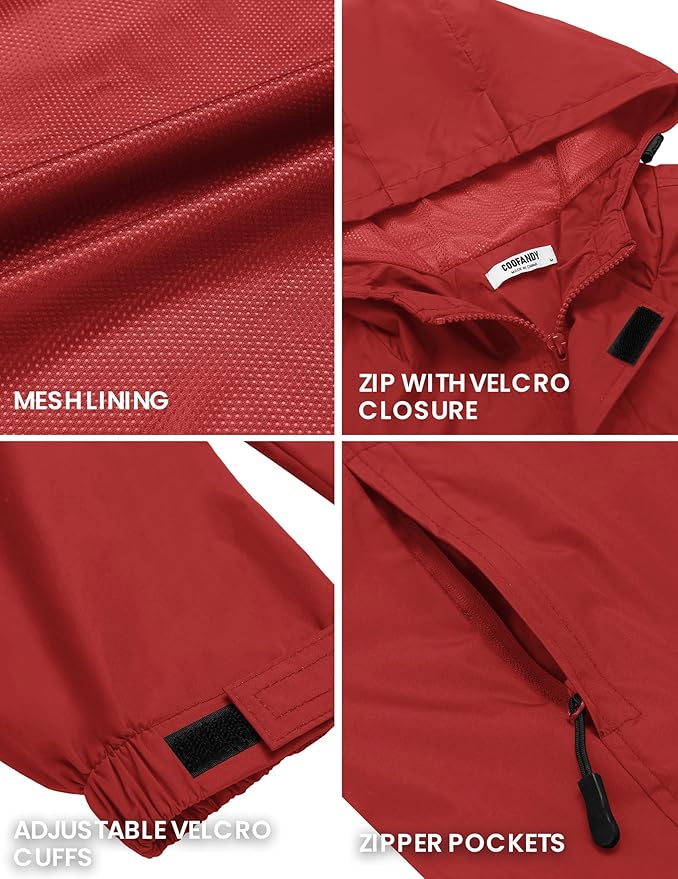 COOFANDY Men's Rain Jacket Waterproof With Hood Lightweight Packable Shell Raincoat Windbreaker For Cycling Golf Travel