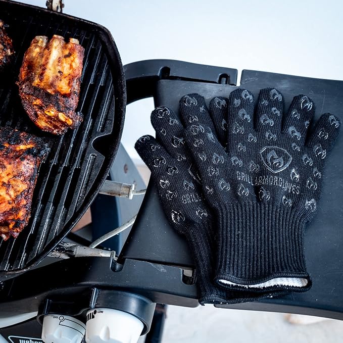 Grill Armor Oven Gloves 932°F Extreme Heat & Cut Resistant Oven Mitts with Fingers for BBQ, Cooking, Grilling, Baking – Accessory for Smoker, Cast Iron, Fire Pit, Camping, Fireplace and More