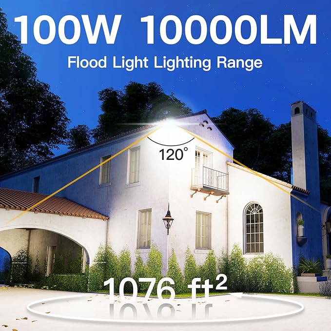 4 Pack LED Flood Lights Outdoor, 100W 10000LM Super Bright Floodlight Outside Work Light with 5.9FT Plug, IP65 Waterproof 6000K Outdoor LED Flood Light for Garage, Yard, Lawn, Garden