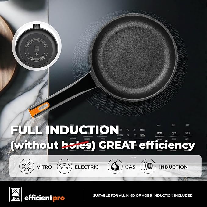 BRA COOKWARE Efficient Pro Frying Pan | 9.5 inches Cast Aluminum Frypan | Profile Plus Non-Stick | All Heat Sources Compatible | PFOA Free | Ergonomic Heat-Resistant Handle | Non Deformable