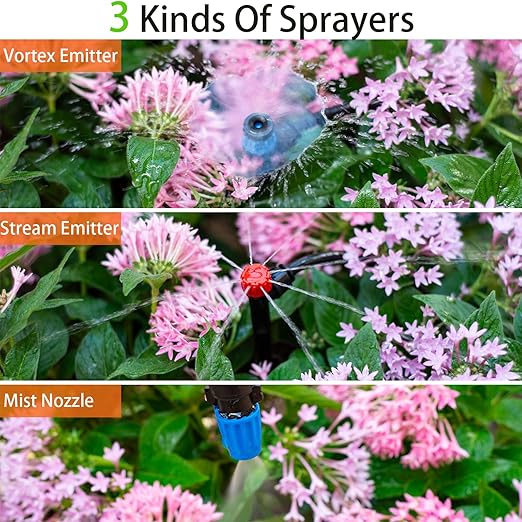 250ft Drip Irrigation Kit, Quick-Connect Plant Watering System for Greenhouse, Automatic Sprinkler System for Yard,Garden Watering Misting with Irrigation Tubing Adjustable Emitter Ground Stake