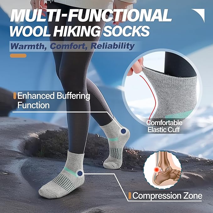 6 Pairs Merino Wool Ankle Running Hiking Socks Compression Support Breathable Thick Cushion No Show Socks for Women Men
