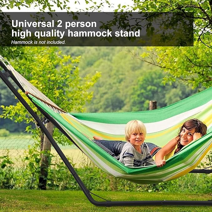 PioneerWorks Hammock Stand, Steel Hammock Frame Heavy Duty 550 LBS Capacity 2Person, Fits Hammocks 9 to 14 Ft, Portable Hammock Rack Adjustable Universal for Indoor Outdoor Backyard Camping Use