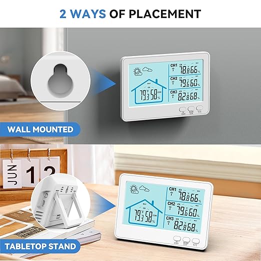 Indoor Outdoor Thermometer Wireless, 5 Inch Display Digital Hygrometer Thermometer Temperature Humidity Monitor with 328ft Range Sensor and Weather Station