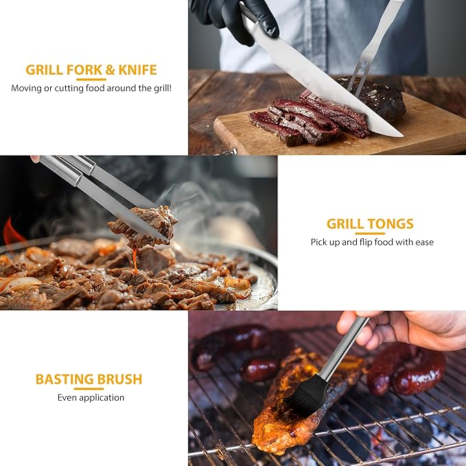 BBQ Grilling Accessories Set, 30Pcs Heavy Duty Grill Tools for Outdoor Camping, Stainless Steel Barbecue Utensils Kit with Aluminum Case and Apron，Grilling Gifts for Men Dad