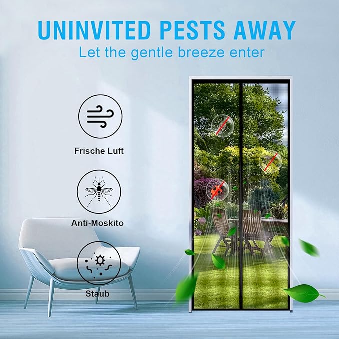 Fiberglass Magnetic Screen Door for 32''x80'' Doors, Screen Size 34"x81" Self-Sealing with Strong Magnets,Anti-Tearing Reinforced Fiberglass Mesh Keeps Bugs Out Perfect for Front,Sliding Doors