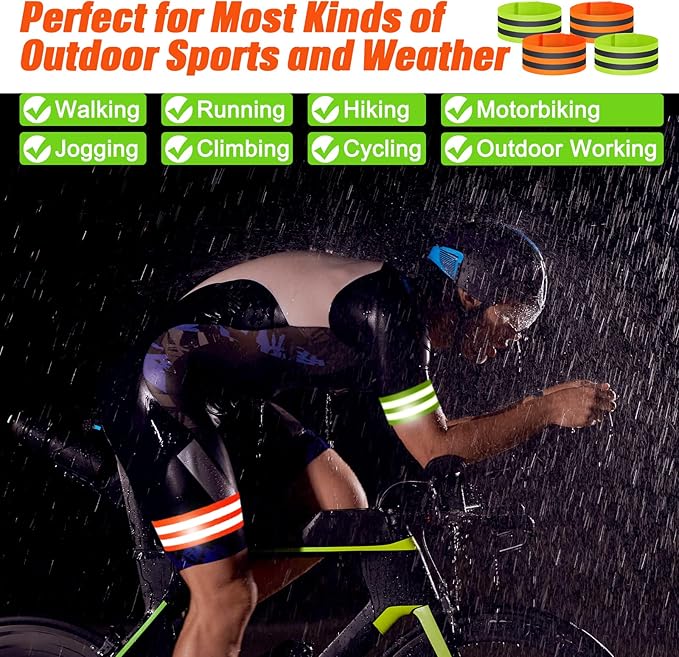 Zubebe 48 Pieces Reflective Bands Reflector Bands for Wrist, Arm, Ankle, Leg, High Visibility Reflective Gear Safety Reflector Tape Straps for Night Walking, Cycling and Running