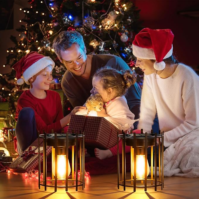 KOOPER Solar Lanterns Outdoor Waterproof, 4 Pack Upgraded Bright Hanging Solar Lights Outdoor Lanterns Decorative, Auto ON/Off Metal Hanging Lantern Lights for Pathway Yard Patio Garden Decor