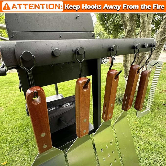 Smoker Grill Hooks,Magnetic Mount 5 Hooks for Hanging BBQ Utensils,Non-Slip Heavy Duty Magnetic Holder for Traeger Pellet Pit Boss Blackstone Grill Smoker