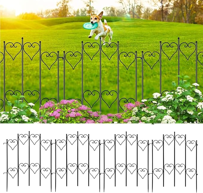 AMAGABELI GARDEN & HOME 5 Panel 27in(H)×9ft(L) Decorative Garden Fences and Borders for Dogs No Dig Rustproof Metal Fence Panels Garden Edging Animal Barrier Fencing for Flower Bed Yard Patio