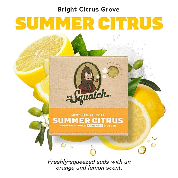 Dr. Squatch Natural Bar Soap for Men - Cold Process Soap with No Harsh Chemicals - Summer Citrus, Birchwood Breeze & Cool Fresh Aloe (5 oz, 3-Pack)