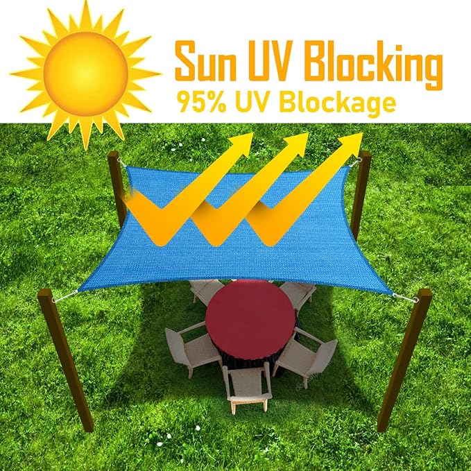 19' x 19' Blue Outdoor Sun Shade Sail Canopy ??UV Resistant Permeable Awning Fabric for Patio, Garden, Backyard, Pergola, Carport, Lawn Shelter Cover